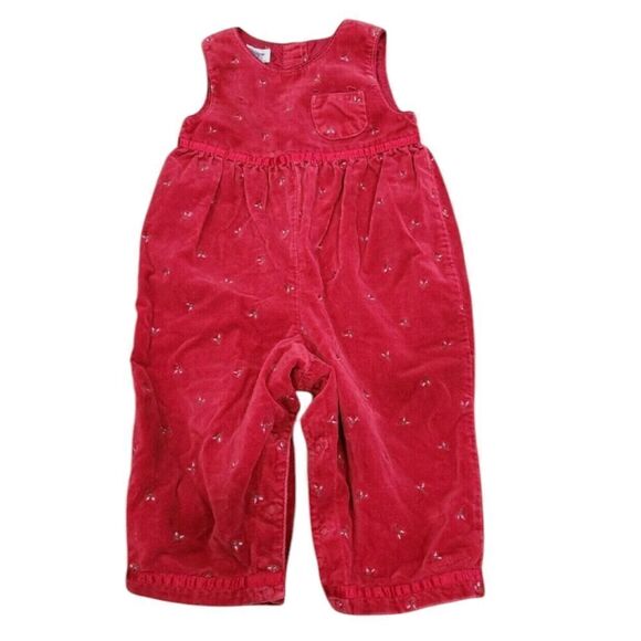 Oshkosh red velour overall with  embroidery - Picture 1 of 2